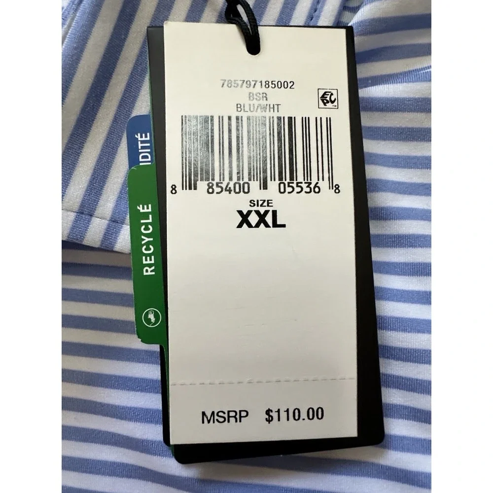 rlx ralph lauren Golf polo shirt mens XXL Blue White‎ Striped Wicking Short Slvs